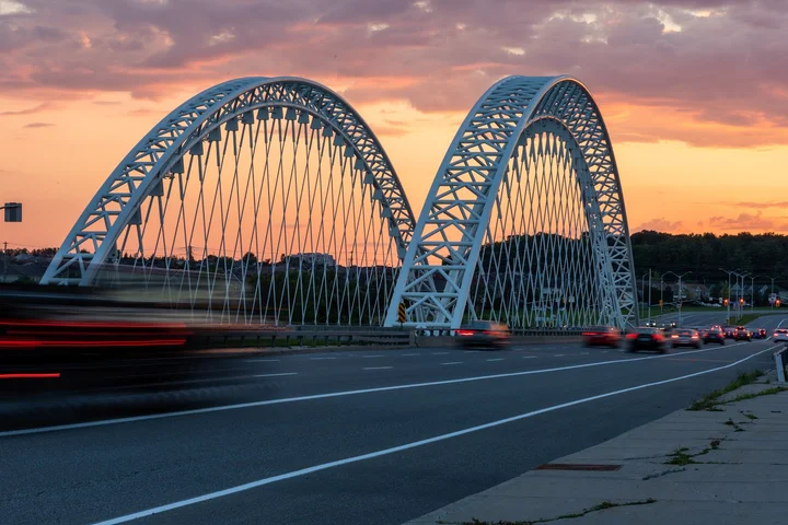 Vimy Memorial Bridge serving the Barrhaven community at sunset